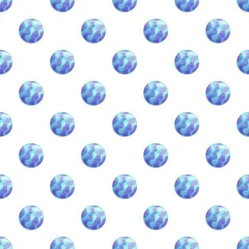 Seamless pattern with stylized blue and purple planets Stock Illustration