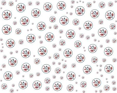 Seamless pattern of stylized branches with leaves inside circles Illustrazione stock