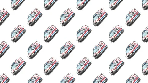 Seamless pattern of stylized cartoon ambulance vehicles on a white background Stock Footage 326952122