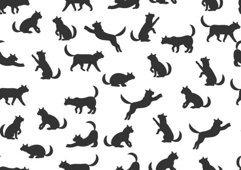 Seamless pattern with stylized cats in various poses. Stock Illustration