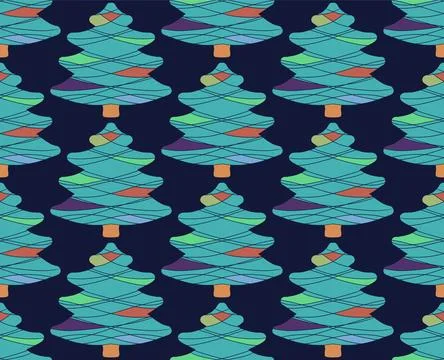 Seamless pattern with stylized Christmas trees in linocut and rustic style. N Stockillustratie