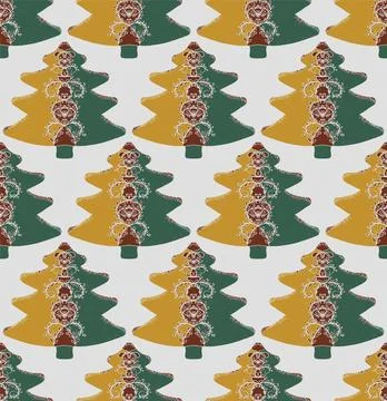 Seamless pattern with stylized Christmas trees in linocut and rustic style. N Stock Illustration