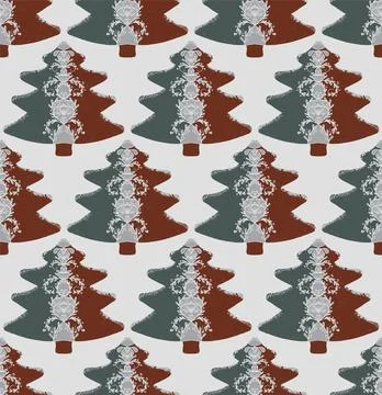 Seamless pattern with stylized Christmas trees in linocut and rustic style. N Stockillustratie