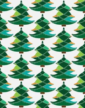 Seamless pattern with stylized Christmas trees in linocut and rustic style. N Illustrazione stock