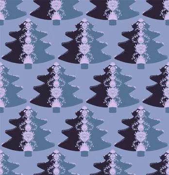 Seamless pattern with stylized Christmas trees in linocut and rustic style. N Illustrazione stock