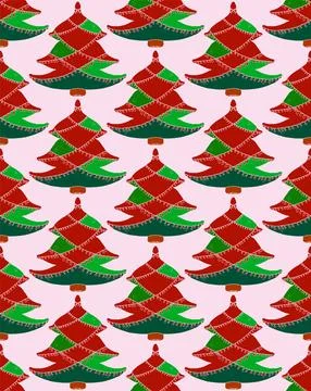 Seamless pattern with stylized Christmas trees in linocut and rustic style. N イラスト素材
