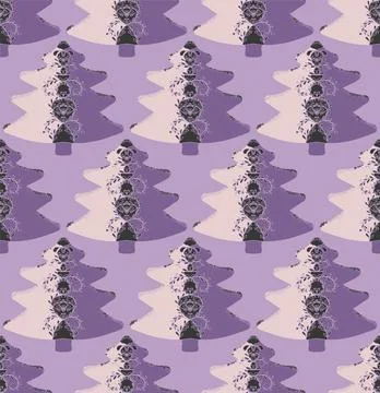 Seamless pattern with stylized Christmas trees in linocut and rustic style. N イラスト素材