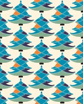 Seamless pattern with stylized Christmas trees in linocut and rustic style. N Stockillustratie