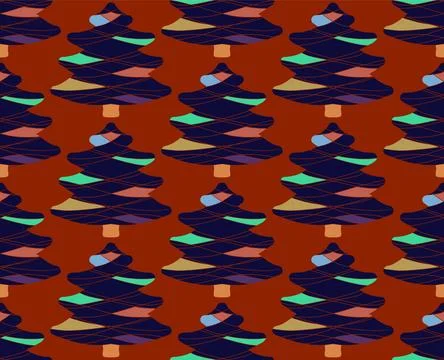 Seamless pattern with stylized Christmas trees in linocut and rustic style. N イラスト素材