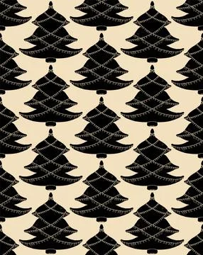 Seamless pattern with stylized Christmas trees in linocut and rustic style. N イラスト素材