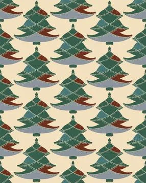 Seamless pattern with stylized Christmas trees in linocut and rustic style. N イラスト素材