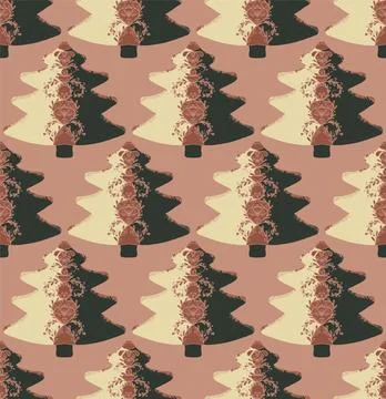 Seamless pattern with stylized Christmas trees in linocut and rustic style. N Stockillustratie