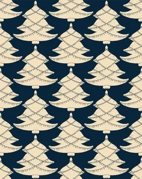 Seamless pattern with stylized Christmas trees in linocut and rustic style. N Illustrazione stock