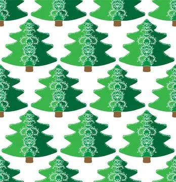 Seamless pattern with stylized Christmas trees in linocut and rustic style. N Stock Illustration