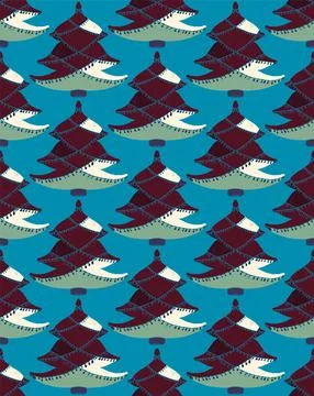 Seamless pattern with stylized Christmas trees in linocut and rustic style. N イラスト素材