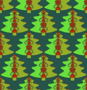 Seamless pattern with stylized Christmas trees in linocut and rustic style. N Stockillustratie
