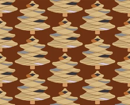 Seamless pattern with stylized Christmas trees in linocut and rustic style. N Illustrazione stock