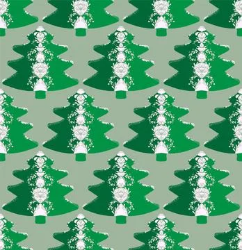 Seamless pattern with stylized Christmas trees in linocut and rustic style. N イラスト素材