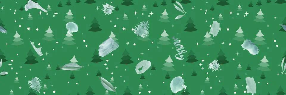 Seamless pattern with stylized Christmas trees and watercolor brush strokes Illustration