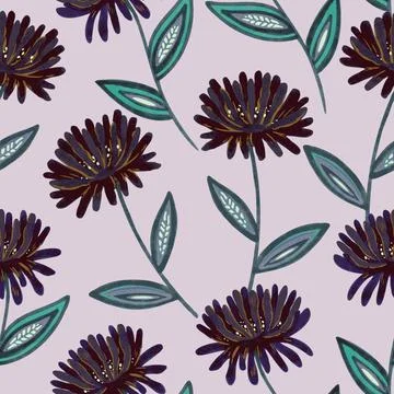Seamless pattern with stylized chrysanthemum. Hand drawn vector illustration. Stock Illustration