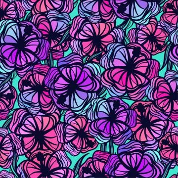 Seamless pattern with stylized colored tropical flowers Illustrazione stock