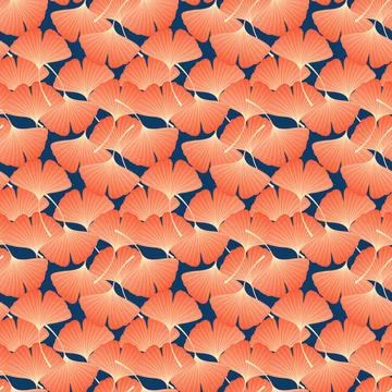 Seamless pattern of stylized coral ginkgo leaves. イラスト素材