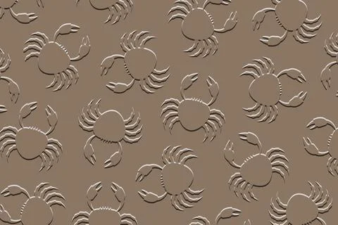 A seamless pattern of stylized crabs rendered in a sand-toned palette, featuring Stock Illustration