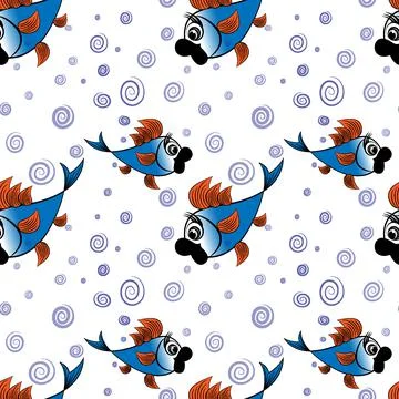 Seamless pattern - stylized fish in the sea or aquarium, surrounded by air bu Stock Illustration