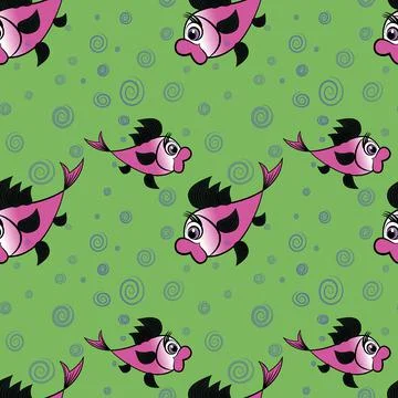 Seamless pattern - stylized fish in the sea or aquarium, surrounded by air bu Stock Illustration