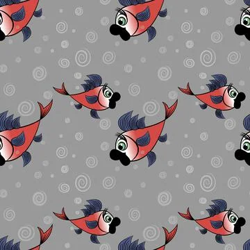 Seamless pattern - stylized fish in the sea or aquarium, surrounded by air bu Stock Illustration