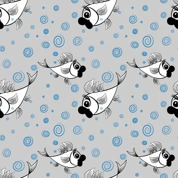 Seamless pattern - stylized fish in the sea or aquarium, surrounded by air bu Illustrazione stock