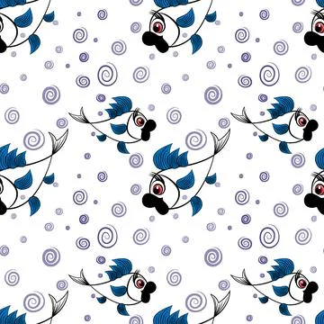 Seamless pattern - stylized fish in the sea or aquarium, surrounded by air bu Illustrazione stock