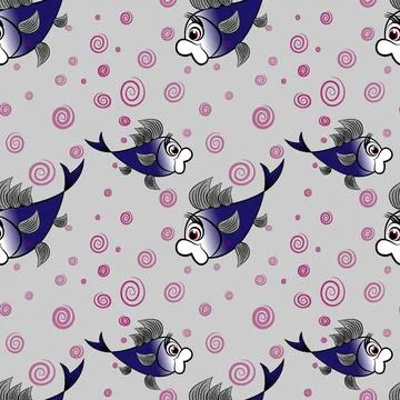 Seamless pattern - stylized fish in the sea or aquarium, surrounded by air bu Stock Illustration