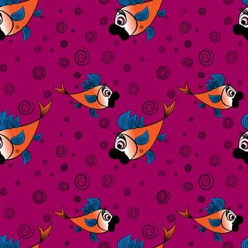 Seamless pattern - stylized fish in the sea or aquarium, surrounded by air bu Illustrazione stock
