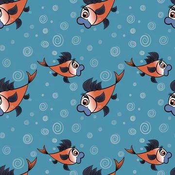 Seamless pattern - stylized fish in the sea or aquarium, surrounded by air bu Stock-Illustration