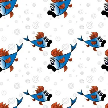 Seamless pattern - stylized fish in the sea or aquarium, surrounded by air bu Stock Illustration