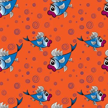 Seamless pattern - stylized fish in the sea or aquarium, surrounded by air bu Stock Illustration