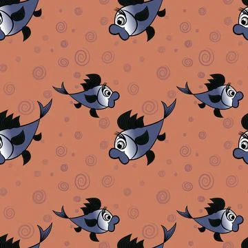 Seamless pattern - stylized fish in the sea or aquarium, surrounded by air bu Stock Illustration