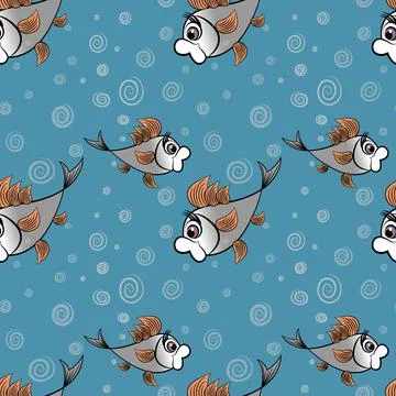Seamless pattern - stylized fish in the sea or aquarium, surrounded by air bu Stock Illustration