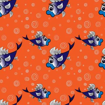 Seamless pattern - stylized fish in the sea or aquarium, surrounded by air bu Stock Illustration