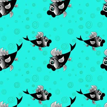 Seamless pattern - stylized fish in the sea or aquarium, surrounded by air bu Stock Illustration