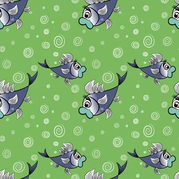 Seamless pattern - stylized fish in the sea or aquarium, surrounded by air bu Stock Illustration
