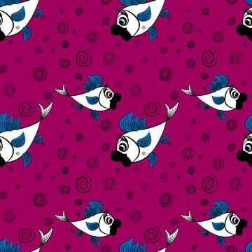 Seamless pattern - stylized fish in the sea or aquarium, surrounded by air bu Illustrazione stock