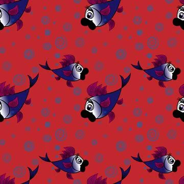 Seamless pattern - stylized fish in the sea or aquarium, surrounded by air bu Stock Illustration