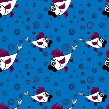 Seamless pattern - stylized fish in the sea or aquarium, surrounded by air bu 스톡 일러스트