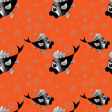 Seamless pattern - stylized fish in the sea or aquarium, surrounded by air bu Illustrazione stock
