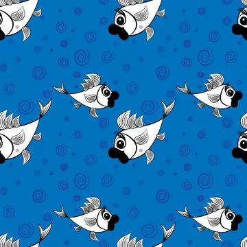 Seamless pattern - stylized fish in the sea or aquarium, surrounded by air bu Stock Illustration