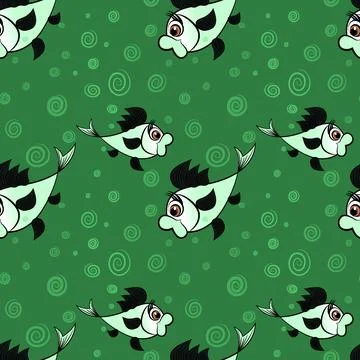 Seamless pattern - stylized fish in the sea or aquarium, surrounded by air bu Stock Illustration