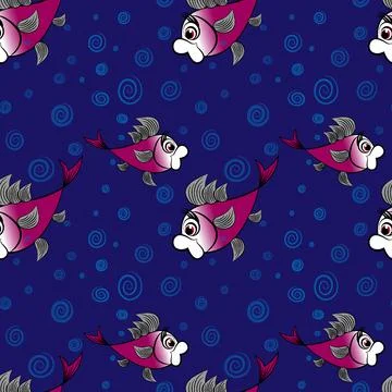 Seamless pattern - stylized fish in the sea or aquarium, surrounded by air bu Stock Illustration