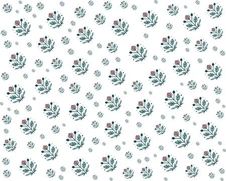 Seamless pattern of stylized floral elements with leaves and buds Stock Illustration
